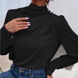 $10 Deals 🤝🔖 SHEIN Privé Zip Back Puff Sleeve Black Long sleeve blouse size S